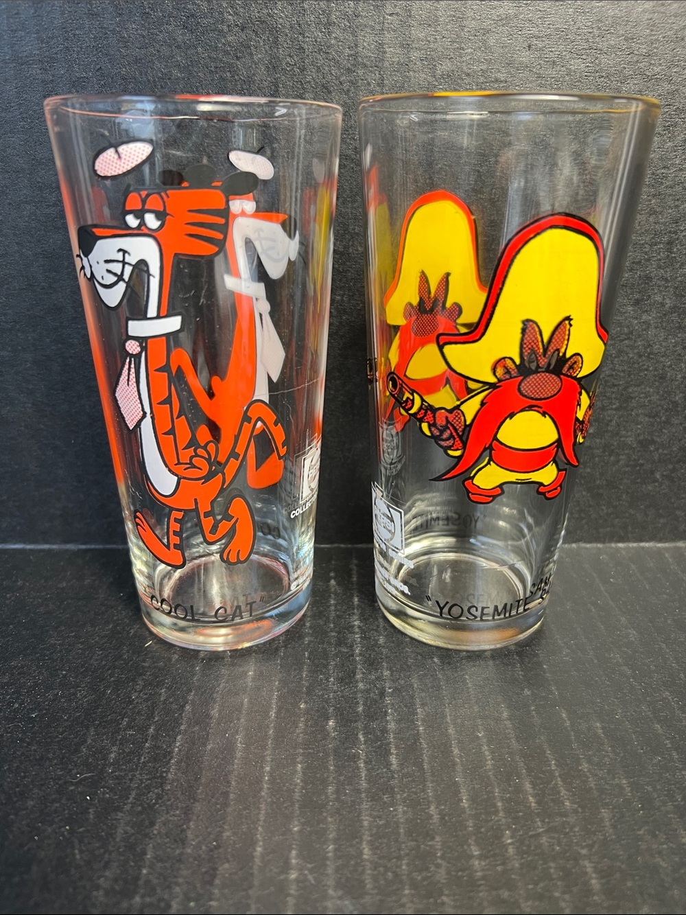 Pepsi Cartoon Character Drinking Glasses - Orange & Yellow Artwork